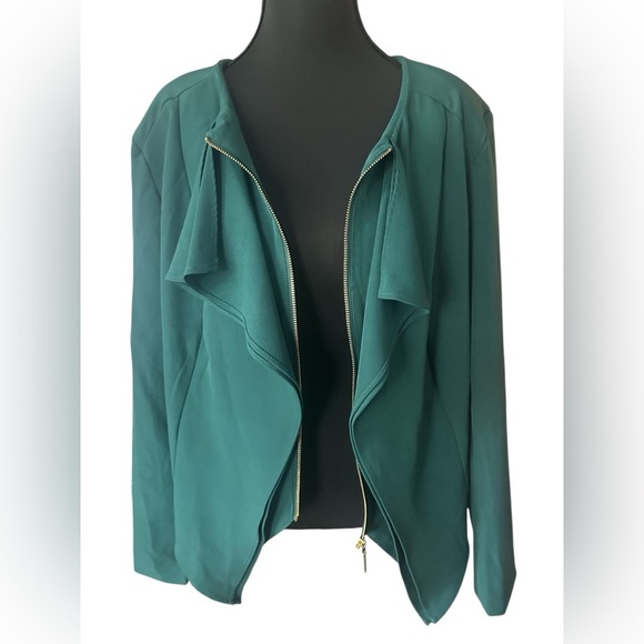 NWT IMAN Green Women's Cropped Jacket Blazer with Gold Zipper - Picture 6 of 6